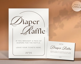 Baby Diaper Raffle Ticket and Sign Printable Canva Template, Baby Shower Raffle Game, Minimal Baby Shower Card, Gender Neutral Baby Shower