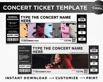 Editable Concert Ticket Template Keepsake Surprise Gift idea, Canva Printable Concert Ticket Invitation, DIY Event Ticket Printable