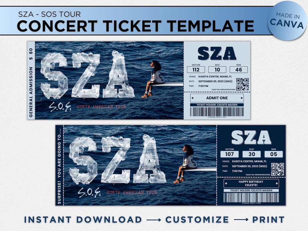 SZA SOS Tour Concert Ticket Canva Template Ticket Surprise Gift, Keepsake Souvenir Birthday Gift