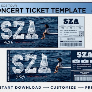 SZA SOS Tour Konzertkarte Canva Template Ticket Überraschungsgeschenk, Andenken Souvenir Geburtstag Geschenkidee SZA sos nordamerikanische Tour merch