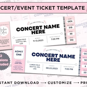 Konzertkarte Canva Vorlage Druckbare Ereignis-Einladung Benutzerdefinierte Konzertkarte Überraschung Geburtstagsgeschenk Rosa Ticket Souvenir Andenken