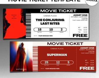 Edytowalny szablon biletu do kina: prezent niespodzianka, voucher na randkę (Canva, wersja cyfrowa)