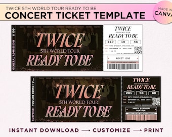 Printable TWICE Ready To Be Concert Ticket Template Canva Editable Digital Event Ticket Personalized Memorabilia Souvenir Gift Birthday Idea