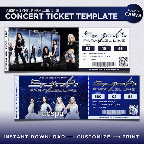Editable Aespa Synk Parallel Line Concert Ticket Canva Template
