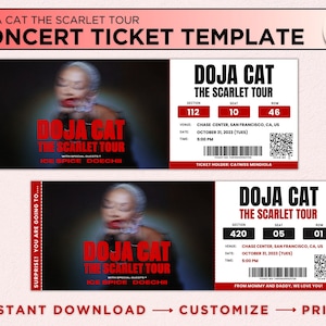 Doja Cat Ticket bearbeitbare Canva Vorlage zum Ausdrucken, The Scarlet Tour Andenken Überraschung, Geburtstagsgeschenkidee, herunterladbare Konzertkarte