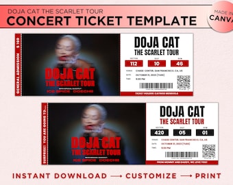 Doja Cat Ticket Editable Canva Template Printable, The Scarlet Tour Keepsake Surprise, Birthday Gift Idea, Downloadable Concert Ticket