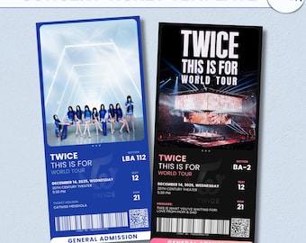 To jest edytowalny szablon Canva na bilet na koncert, koncert K-POP, pamiątka z biletu, prezent z biletu na koncert, pomysł na niespodziankę urodzinową