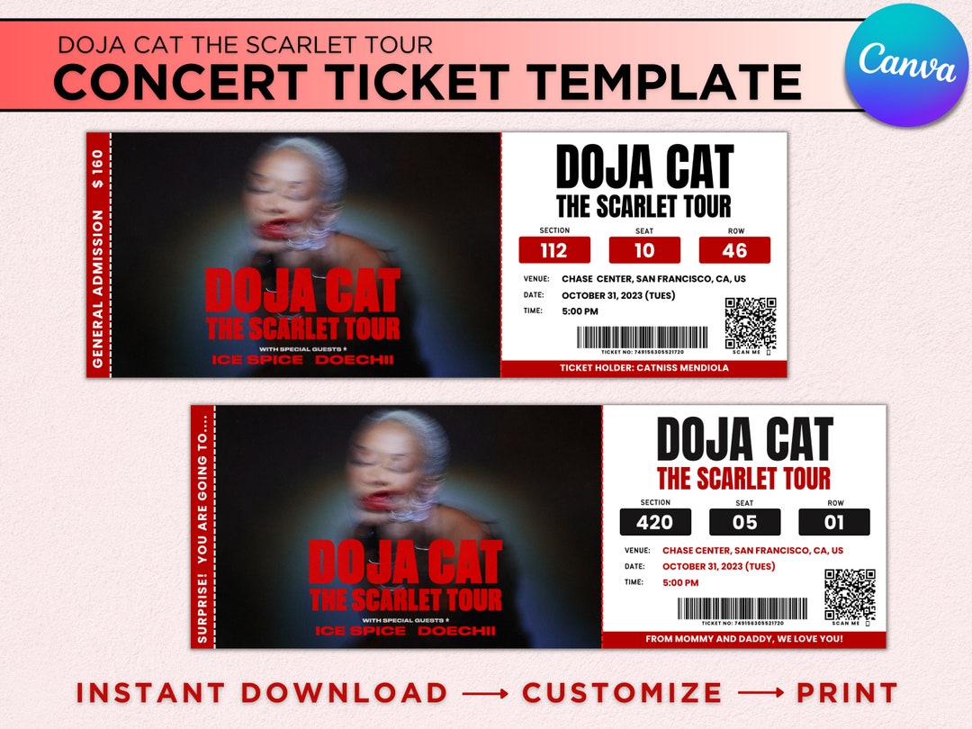Doja Cat Ticket Editable Canva Template Printable the Scarlet Etsy UK