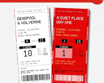 Bilet na wieczór filmowy zaproszenie szablon prezentu niespodzianka, kupon na bilet do kina, pomysł na film na wieczór randkowy, edytowalny bilet do kina, zaproszenie na bilet do kina