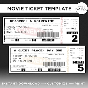Invitación a una entrada de cine retro, regalo sorpresa, recibo de entrada de cine, cupón de película para una cita nocturna, plantilla editable de Canva para entradas de cine
