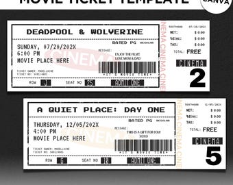 Retro Cinema Ticket Invitation Surprise Gift, Paragon za bilet do kina, Kupon na film na randkę, Edytowalny szablon Canva na bilet do kina