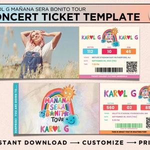 Karol G Mañana Sera Bonito Tour Ticket bearbeitbare Canva Vorlage, digitale Konzertkarte Karol G Konzert Merch Andenken, Überraschungsgeschenk Karte