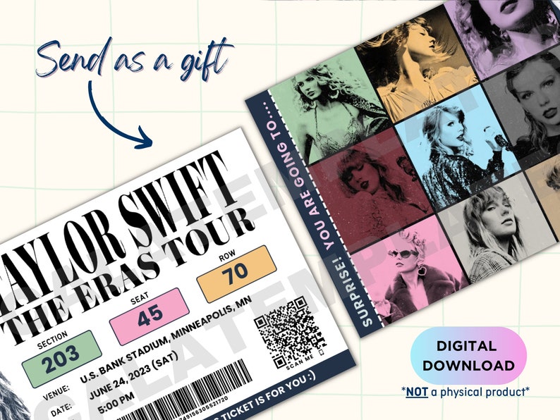 Eras Tour Concerts Taylor Swift Merch Ticket Canva Template Printable Custom Event Ticket Keepsake Souvenir Birthday Surprise Gift Idea image 4