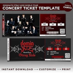 Druckbare Stray Kids DominATE Konzertkarte Canva Vorlage, DominATE World Tour Konzertkarte Digitaldruck, Kpop SKZ Anpassbare Merch
