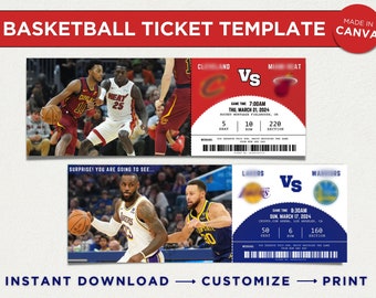 Editable Basketball Game Custom Gift Idea Ticket, Printable Sports Ticket Canva Template, Sports Game Ticket, Basketball Ticket Invitation