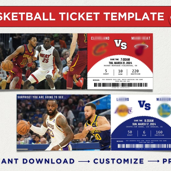 Editable Basketball Game Custom Gift Idea Ticket, Printable Sports Ticket Canva Template, Sports Game Ticket, Basketball Ticket Invitation