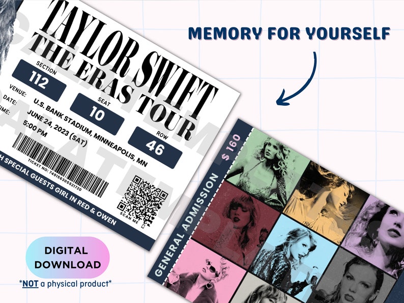 Eras Tour Concerts Taylor Swift Merch Ticket Canva Template Printable Custom Event Ticket Keepsake Souvenir Birthday Surprise Gift Idea image 3