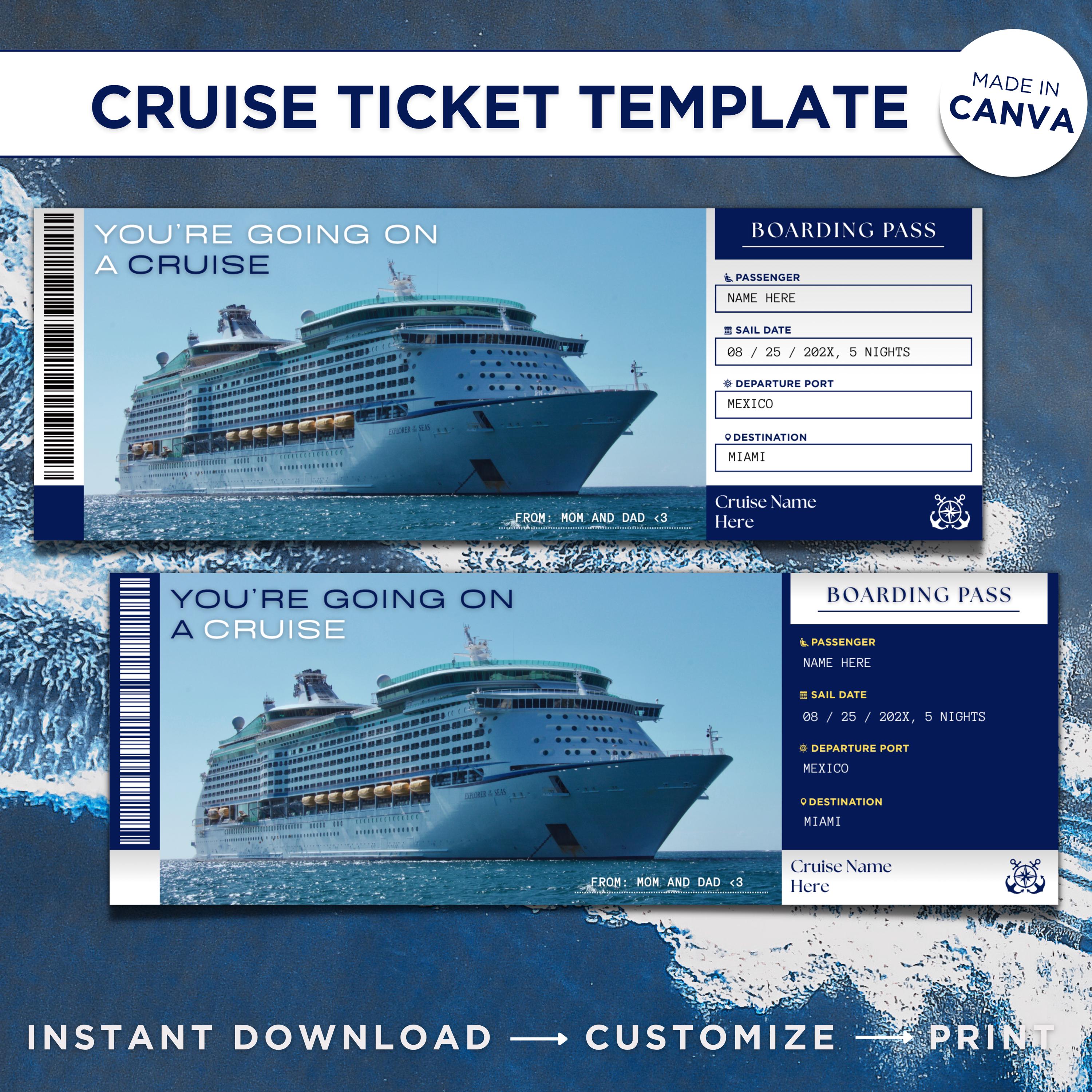 Surprise Cruise Ticket Template: Editable Vacation Boarding Pass
