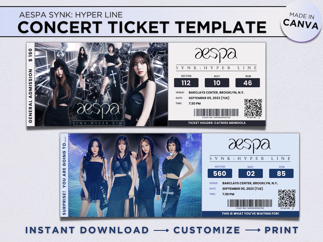 Aespa Synk Hyperline Concert Ticket Editable Canva Template KPOP Printable Ticket Keepsake