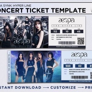 Aespa Synk Hyperline Konzertkarte Bearbeitbare Canva Vorlage KPOP Druckbare Karte Andenken Konzert Merch Überraschung Geschenkkarte Idee
