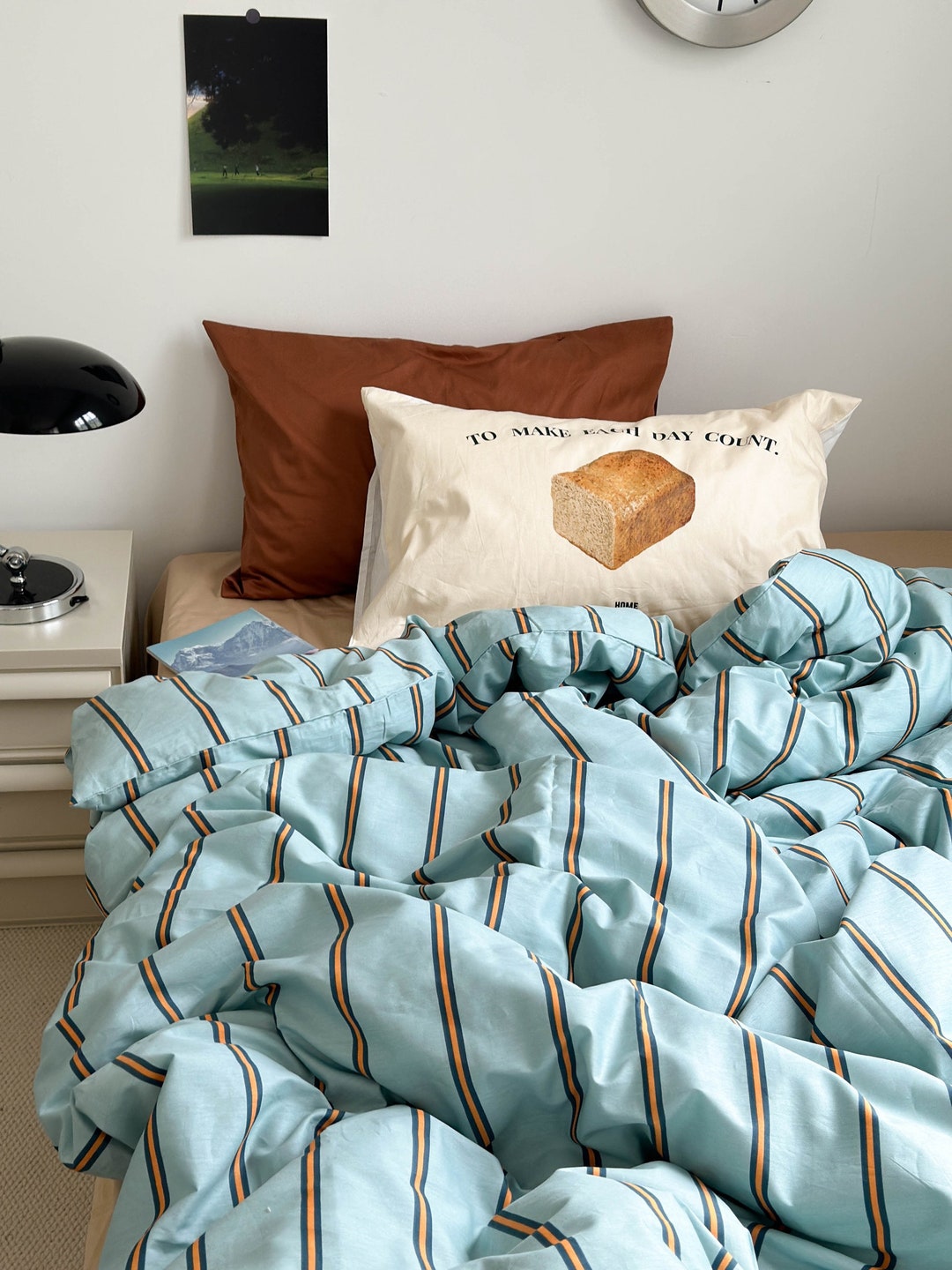 Blue Striped Duvet Cover Soft and Cozy Bedding Set College Etsy