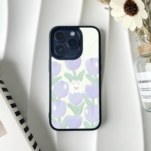 Purple Tulip Rabbit Phone Case For iPhone 15 14 13 12 11 Pro Max Case iPhone 15 14 13 12 11 Pro 15 14 Plus Case 13 12 Mini Case XR X XS Max