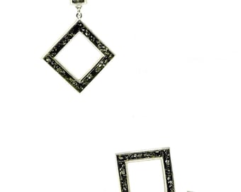 Earrings in green amber on 925 Sterling Silver,   Rectangle earrings, amber in green, gift for her, Natural Baltic green Amber Earrings