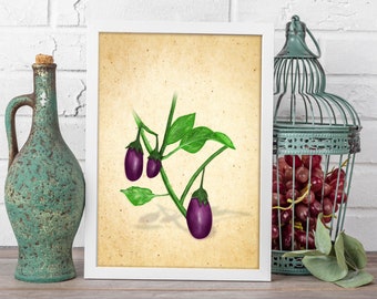 Eggplant on a vintage background print, printable wall art, instant download files