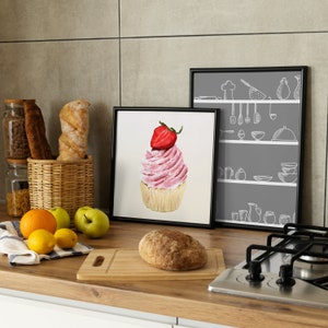 Wall art pink Cupcake Print, Cake print, Pink kitchen decor, digital print, watercolor style, kitchen office and home picture.
