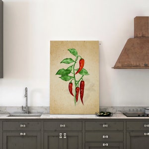 Hot red chili pepper on a vintage background print, printable wall art, instant download files