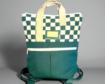 Handmade Plaid Fabric Backpack | Women's Handmade Backpack | Lightweight Casual Backpack | Unisex Green Backpack
