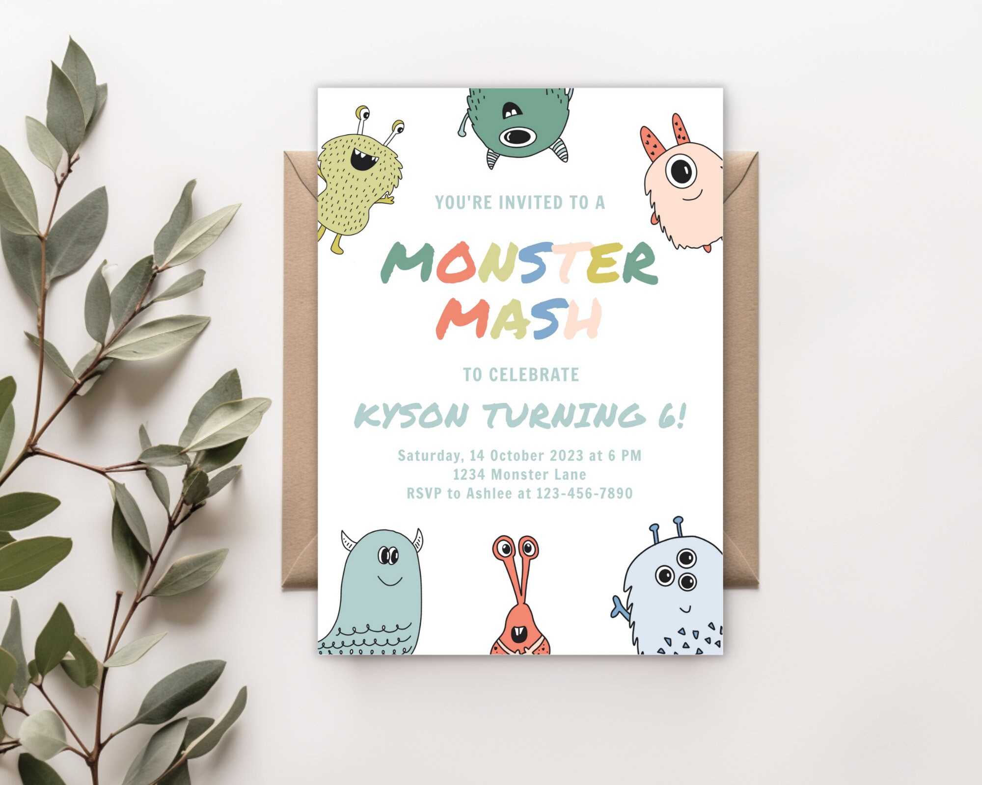 Monster Mash Invitation Template, Printable Halloween Birthday Invite ...