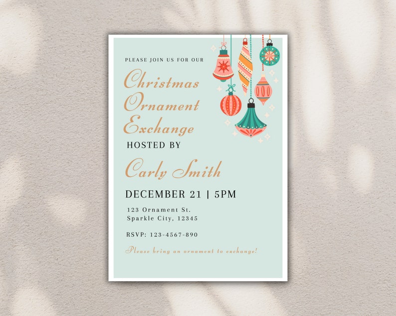 Christmas Ornament Exchange Invitation, Ornament Exchange Party Invite