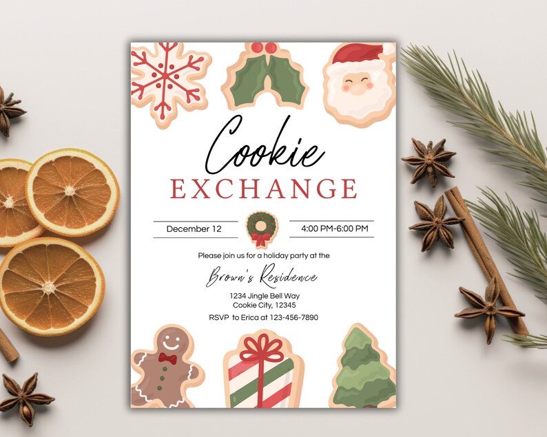 Christmas Cookie Exchange Invitation Template, Cookie Party Printable ...