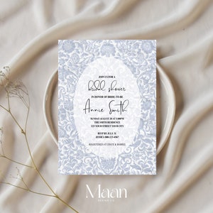 Minimalist Blue Bridal Shower Invite, DIY Invitation