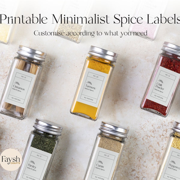 Afdrukbare Spice Labels-sjabloon, aanpasbare minimalistische illustratie bewerkbare voorraadkaststicker, DIY Instant Download keukenorganisatie