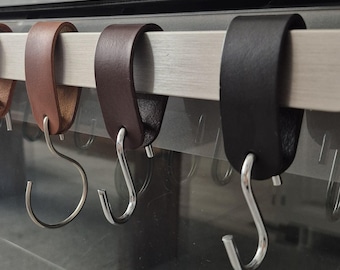 Leather Strap with S and O Hook, Kitchen Oven Hanger Organizer, Minimalist Hooks Decor