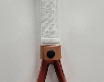 Leather Tennis Racket Hanger, Bracket, Wall Mount Rod Holder, Wall Hanging Strap, Racquet Display