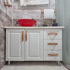 Veg-Tan Leather Drawer Pulls, Minimalist Cabinet Dresser Handles Pull, 2.5mm (0.1'') Thick, Furniture Handles