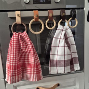 Veg Tan Leder mit Holz Ring Handtuchhalter, Minimalist Kleiderbügel, moderne Küchenaccessoires