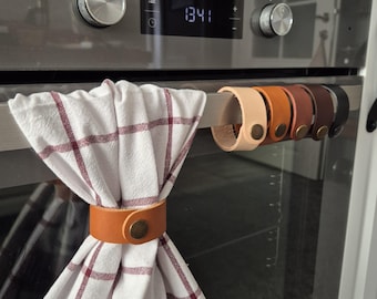 Leather Towel Hugger, Kitchen Oven Handle Accessory, Dish Towel Hanger