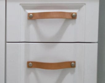 Leather Handle Flat End - Dresser Knobs, Baby Nursery Decor, Closet Door Handles, Strap Minimal