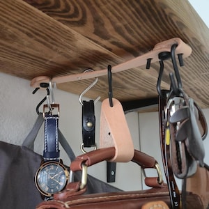 Leather Under Cabinet Secret Hanger Design, Organizer with S Hooks, Mount