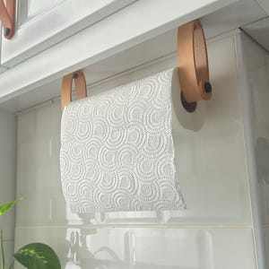 Leather Undermounted Paper Towel Holder, Wood Kitchen Storage Rail, Unique Wood Standing Organizer