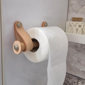 Veg Tan Leather Toilet Paper Holder Kit, Birch/Walnut Dowel, Modern Bathroom
