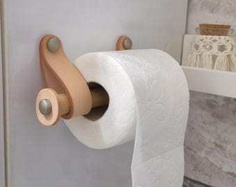 Leather Toilet Paper Holder Kit, Birch/Walnut Dowel, Modern Bathroom