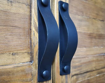 Luxury Leather Handle, Flat End Minimal Drawer Pull, Modern Cupboard Handles, Dresser Door Pulls