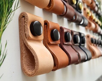 Leather Pull Flat End - Dresser Drawer Handles, Kitchen Cabinets Knobs, Minimal Furniture Rustic Decor