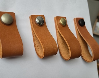 Veg Tan Leather Cabinet Drawer Pulls, Minimalist Loop Closet Door Pull Handle, Furniture Knobs