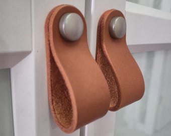 Schrankgriffe aus pflanzlich gegerbtem Leder, minimalistische Kommodengriffe, Schlaufengriff aus Vollnarbenleder